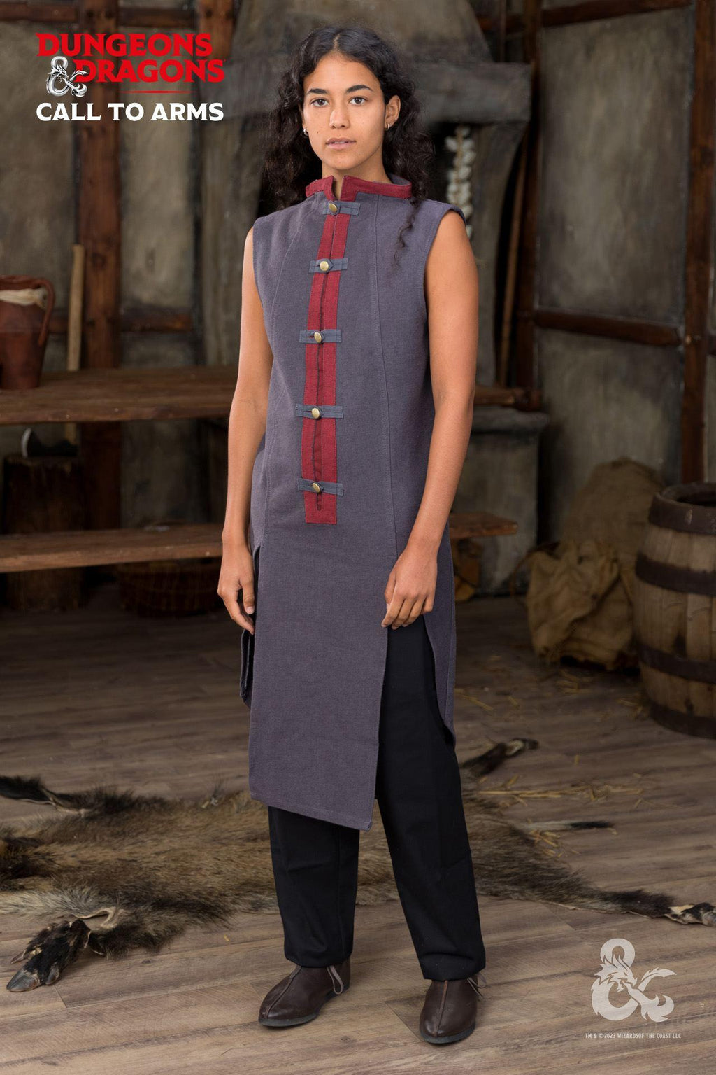 Túnica sin mangas gris/roja para hechicero de Dungeons & Dragons