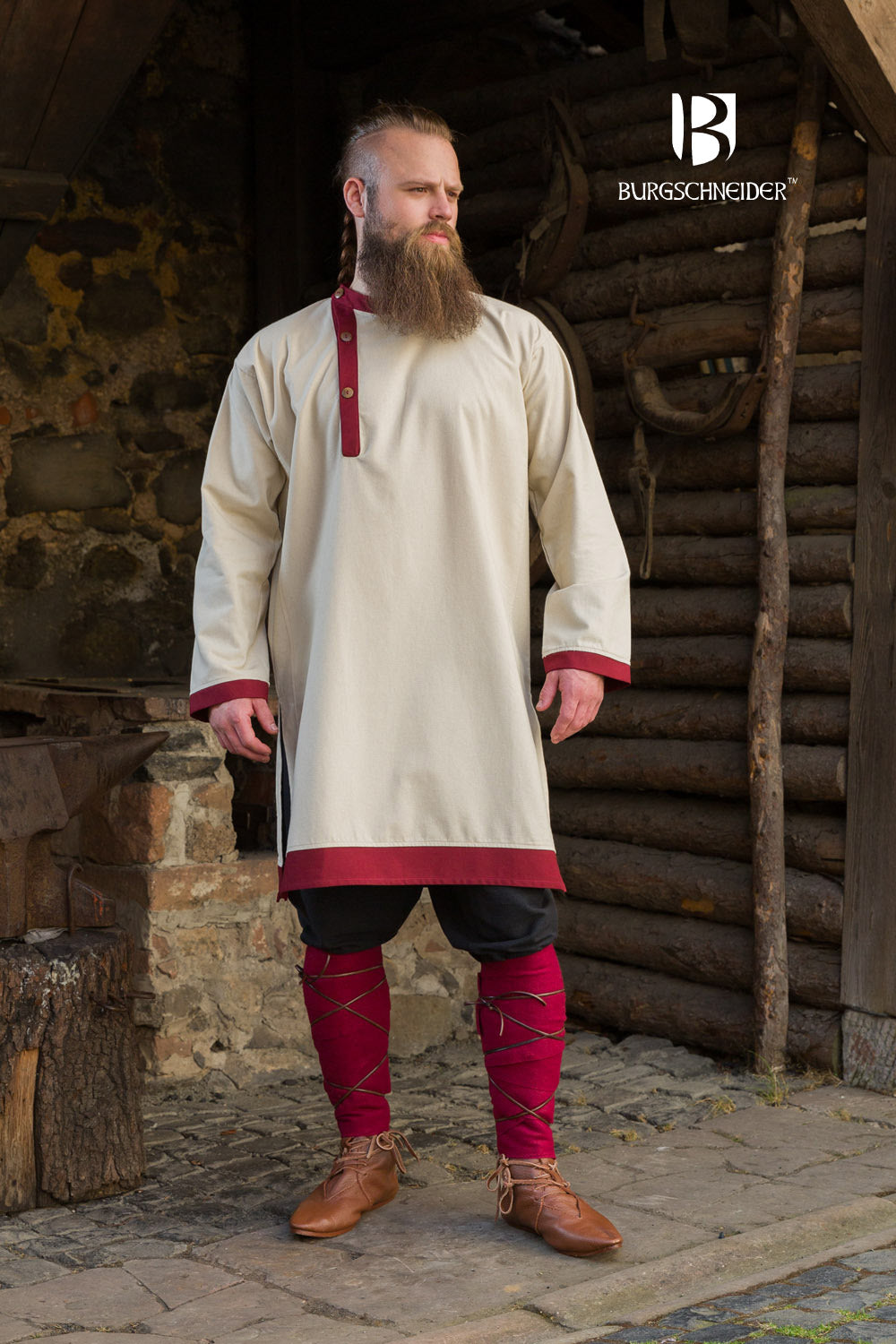 Viking Tunic / Rus Tunic “Tobiasz“ Natural/Bordeaux