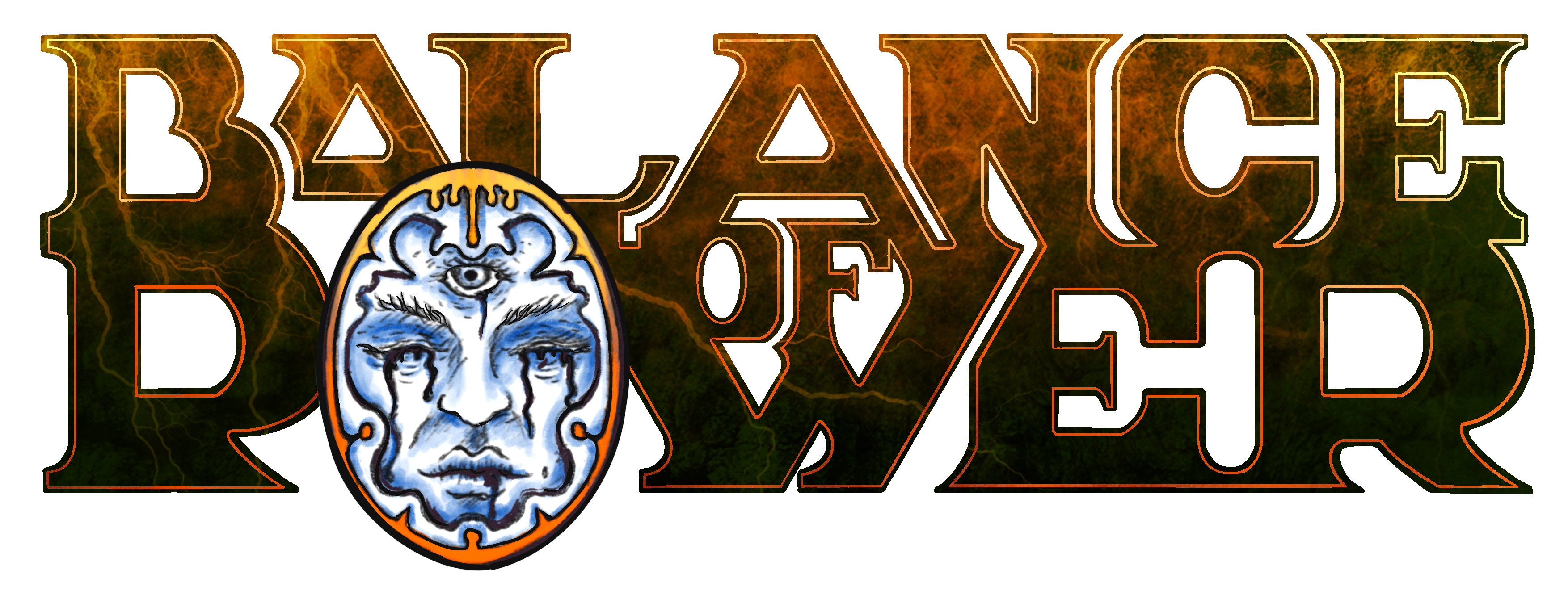 Logo for 'Balance of Power' with a face design in the center.